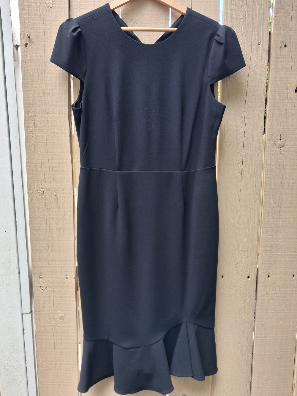 Betsey Johnson Black Midi Dress with Flounced Hem
